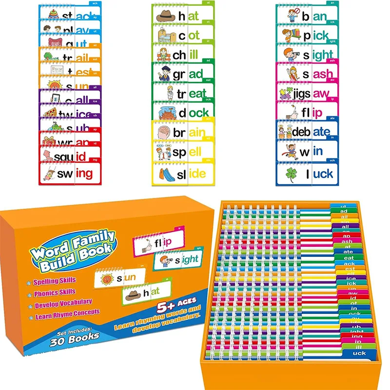 Kids Education Rhymes - 30-lezen en rijm Flip-boeken Woordenschat Flash-kaarten