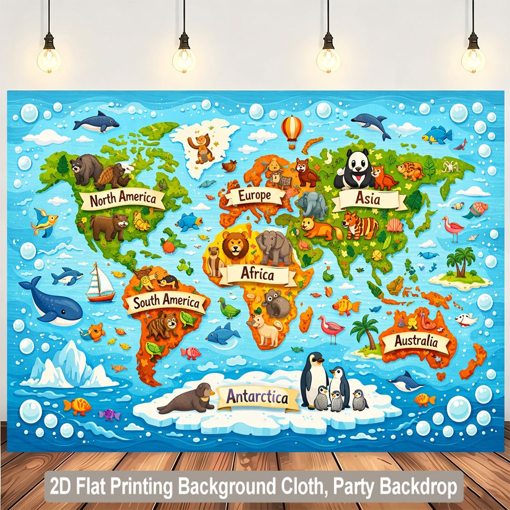 Schattig dierenwereldkaart wan - Kids Education Nursery recensie en prijs
